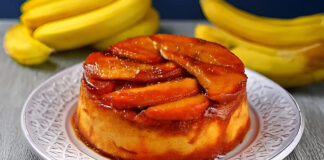 Torta de Banana Invertida com Caramelo e massa de Bolo Dia da Banana